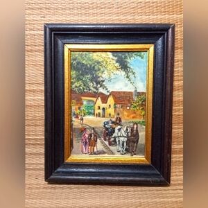 Vintage wall decor wooden framed print Victorian style gold black small art VTG